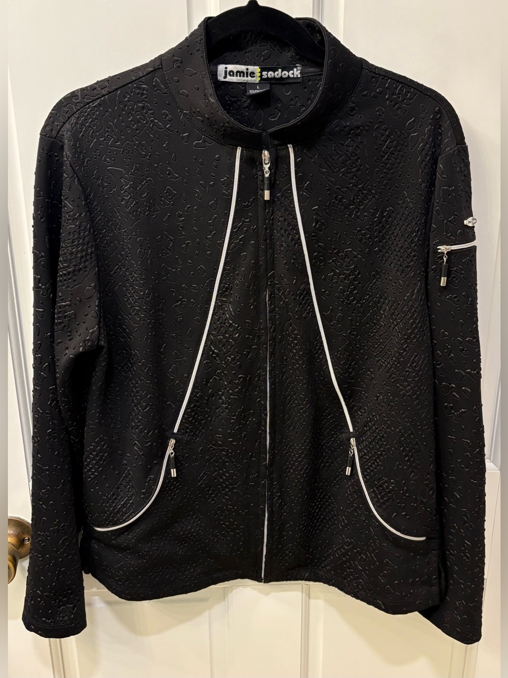 Jamie Sadock zip up sporty golf jacket textured black lightweight, Large